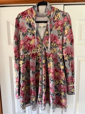evy's tree Floral Zip-Up Hoodie in Gray, Pink & Yellow